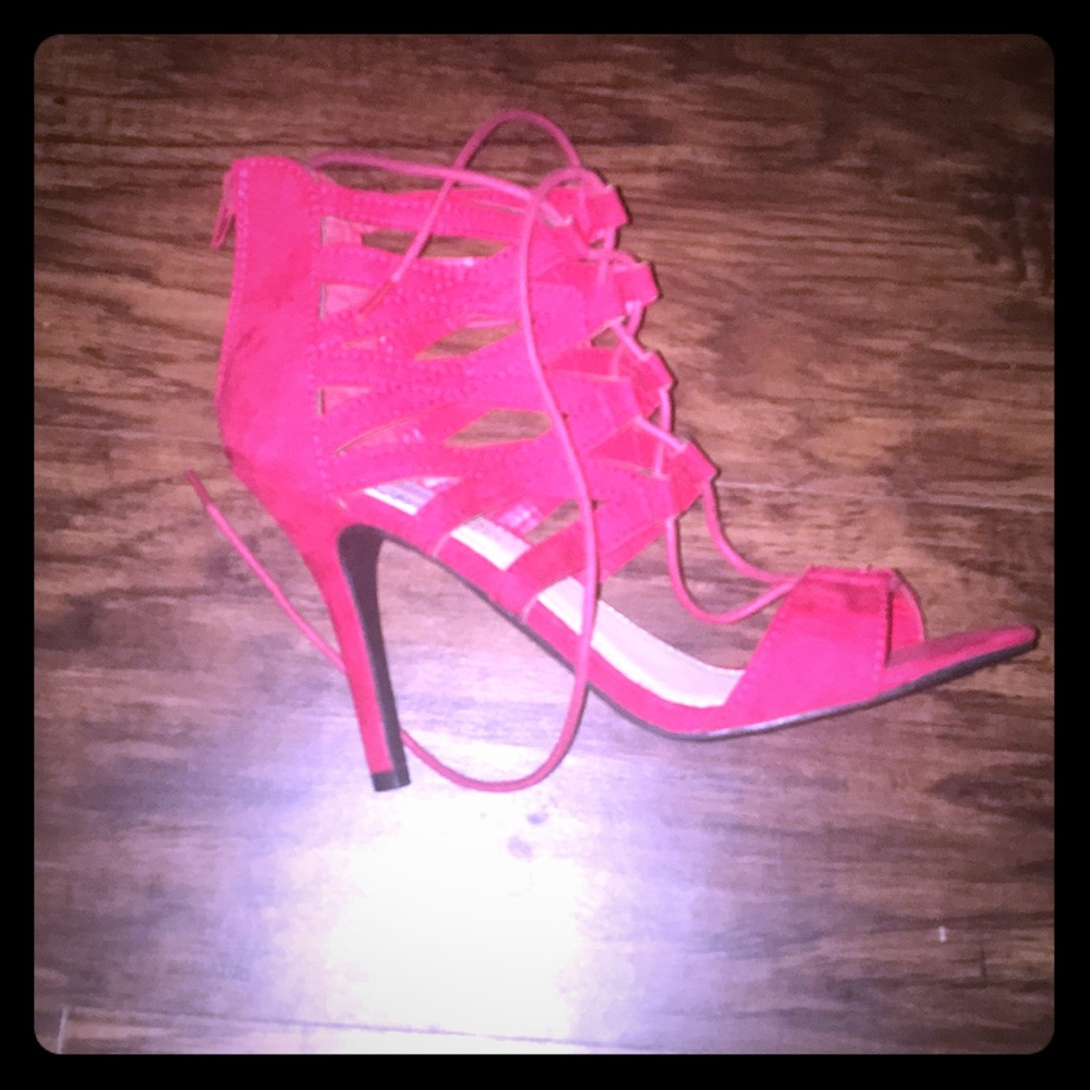 Red lace up heels